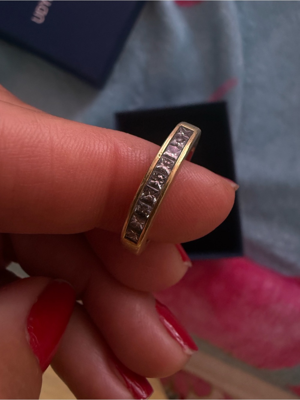 18k Yellow Gold .56ct Princess Cut Diamond Wedding Band – 5.8g size 6 1/2